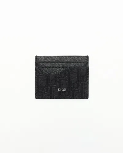 Dior Christian  Oblique Canvas And Leather Card Holder In Black