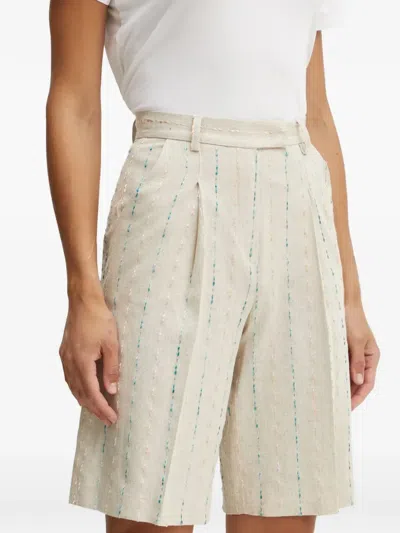 Fracomina Striped Pleated Shorts In Neutral