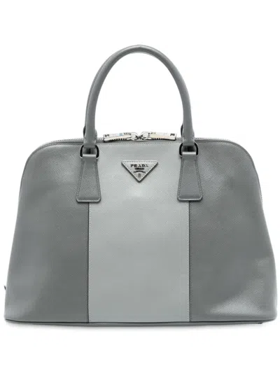 Pre-owned Prada 2010-2025 Medium Bicolor Saffiano Lux Promenade Satchel In Gray