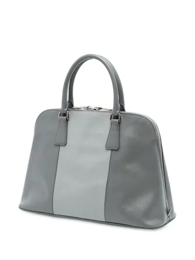 Pre-owned Prada 2010-2025 Medium Bicolor Saffiano Lux Promenade Satchel In Gray