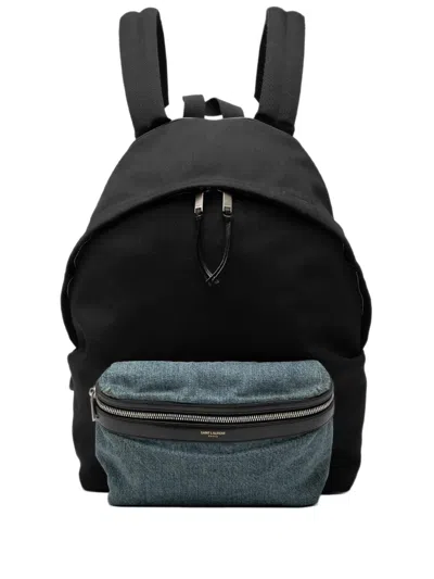 Pre-owned Saint Laurent 2015 Nylon And Denim Classic Hunting Backpack In Blue