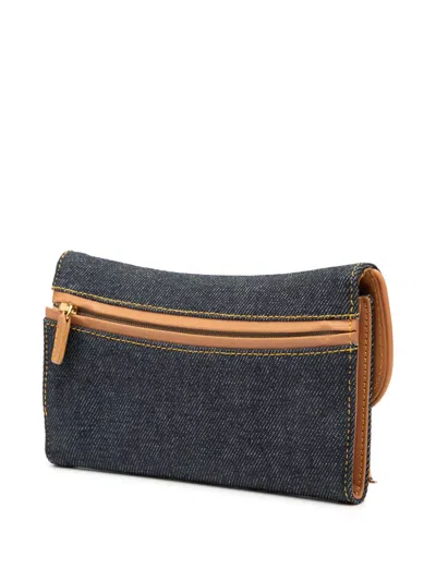 Pre-owned Dior 2001 Denim Saddle Trifold Continental Wallet Long Wallets In Blue
