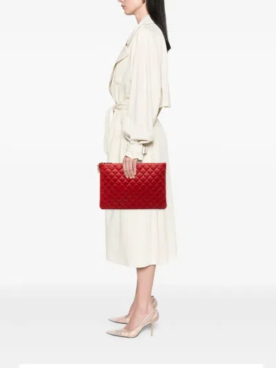 Pre-owned Chanel 2016-2017 Large Quilted Lambskin Casino Charms O Case Clutch Bag In Red