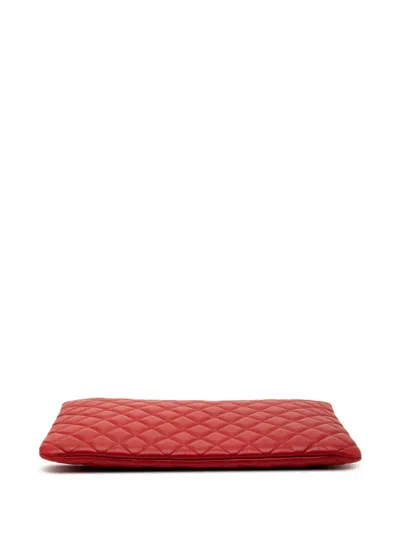 Pre-owned Chanel 2016-2017 Large Quilted Lambskin Casino Charms O Case Clutch Bag In Red