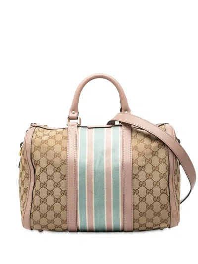 Pre-owned Gucci 2000-2015 Medium Gg Canvas Web Joy Boston Bag Satchel In Brown