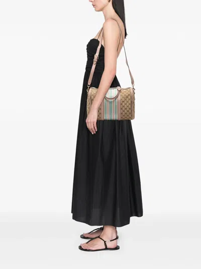 Pre-owned Gucci 2000-2015 Medium Gg Canvas Web Joy Boston Bag Satchel In Brown