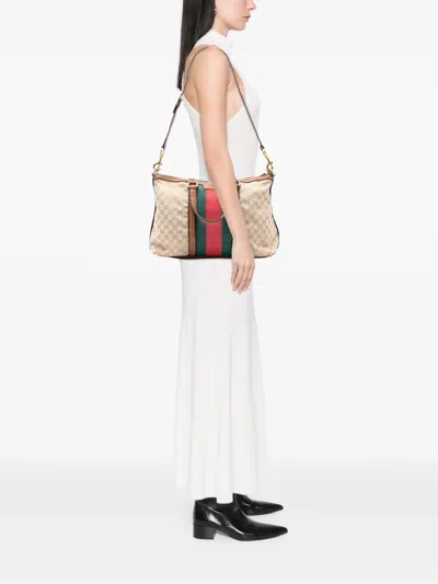 Pre-owned Gucci 2016-2025 Medium Gg Canvas Rania Top Handle Bag Satchel In Brown
