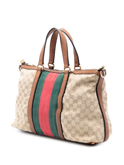 Pre-owned Gucci 2016-2025 Medium Gg Canvas Rania Top Handle Bag Satchel In Brown