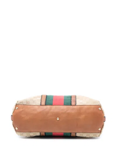 Pre-owned Gucci 2016-2025 Medium Gg Canvas Rania Top Handle Bag Satchel In Brown