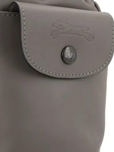 Longchamp Le Pliage Xtra Xs Drawstring Leather Cross Body Bag In Gray