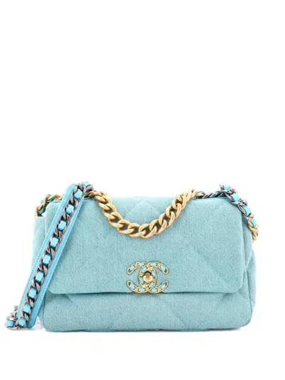 Pre-owned Chanel 19 Flap Bag Quilted Denim Medium Shoulder Bag In Blue