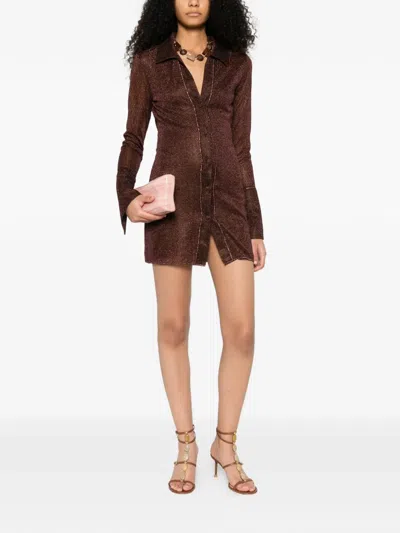 Oseree Long-sleeve Mini Dress In Brown