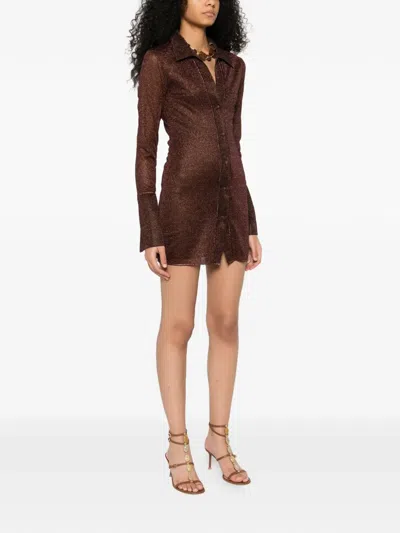 Oseree Long-sleeve Mini Dress In Brown