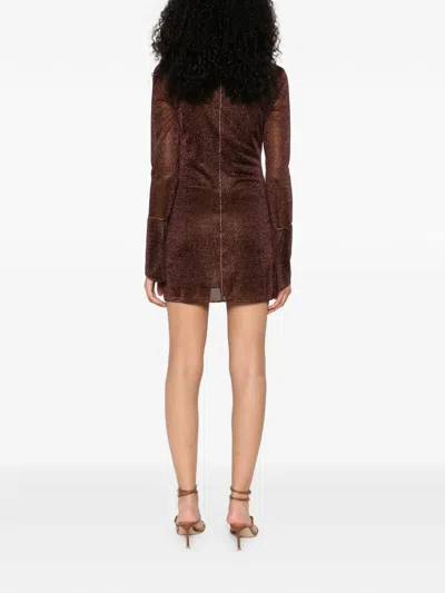 Oseree Long-sleeve Mini Dress In Brown