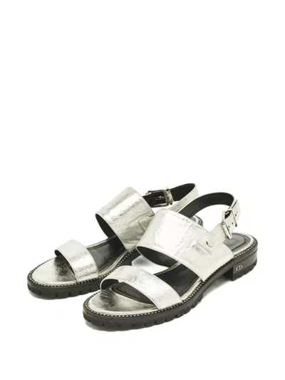 Pre-owned Dior Leather Slingback Sandals In Silver