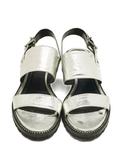 Pre-owned Dior Leather Slingback Sandals In Silver