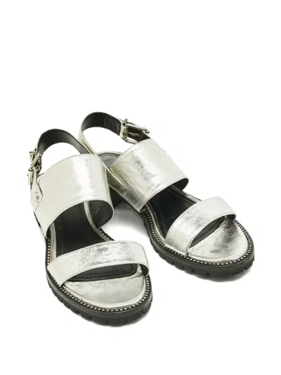 Pre-owned Dior Leather Slingback Sandals In Silver