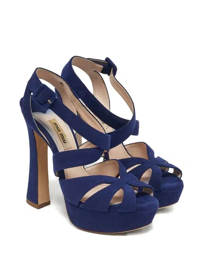 Pre-owned Miu Miu Suede Platform Sandals In Blue