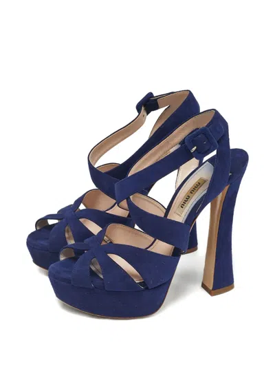 Pre-owned Miu Miu Suede Platform Sandals In Blue