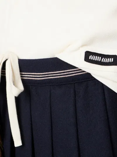Miu Miu Ribbed Trim Zippered Polo Shirt In White