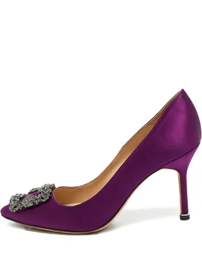 Pre-owned Manolo Blahnik Hangisi Satin Pumps In Purple