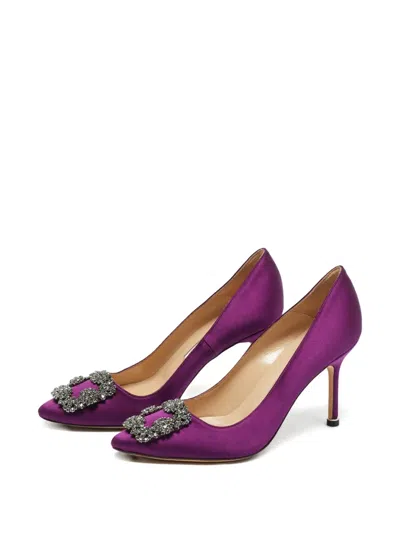 Pre-owned Manolo Blahnik Hangisi Satin Pumps In Purple