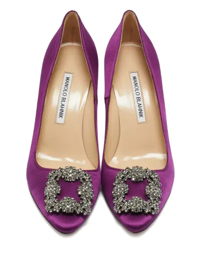 Pre-owned Manolo Blahnik Hangisi Satin Pumps In Purple