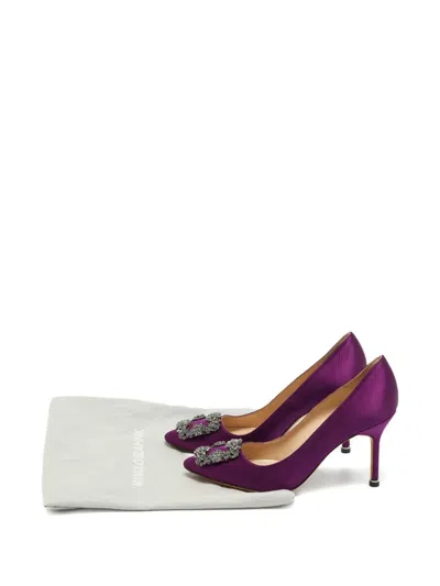Pre-owned Manolo Blahnik Hangisi Satin Pumps In Purple