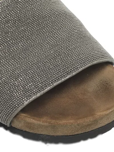 Pre-owned Brunello Cucinelli Monili Beaded Flat Slides In Gray