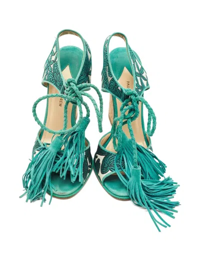 Pre-owned Paul Andrew Floral Tassel Sandals In Green