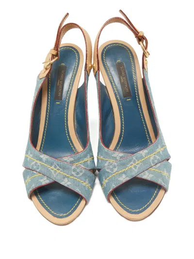 Pre-owned Louis Vuitton Denim Slingback Sandals In Blue