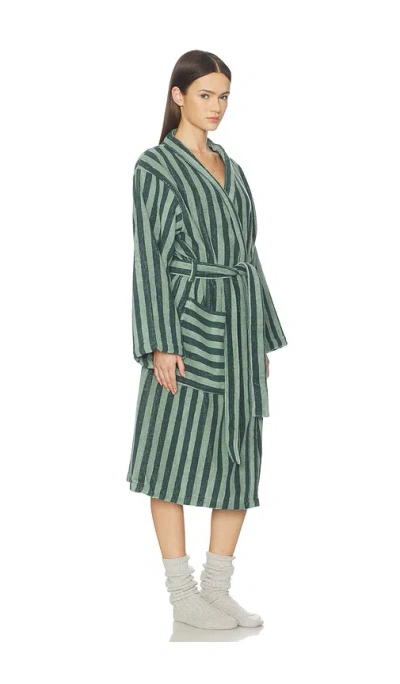 Piglet In Bed Pembroke Stripe Cotton Robe In Green