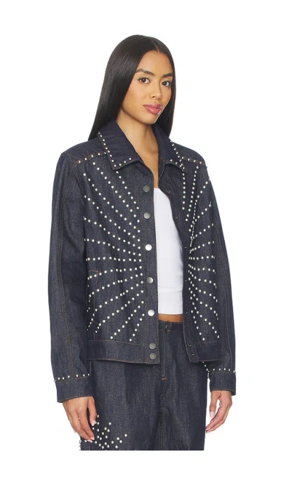 Understated Leather Sunburst Jacket In Blue