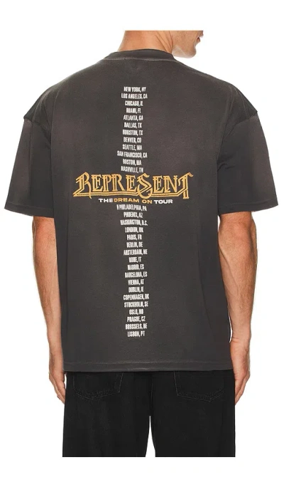 Represent Black Crew Neck T-shirt With Graphic Print On Front And Back And Faded Effect In Cotton Man In Gray