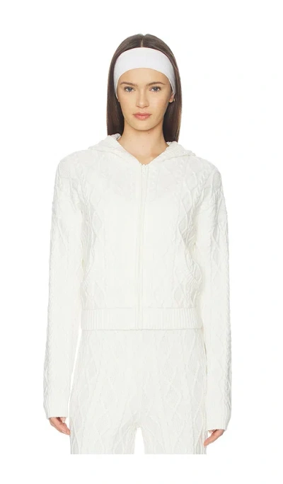 Skims Sweater Knit Shrunken Zip Up Hoodie In White