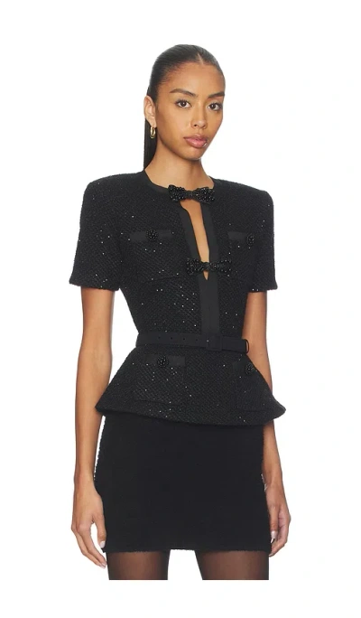 Self-portrait Black Sequin Knit Top In Black