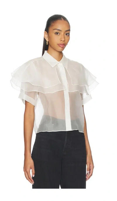 Frame Cape Accent Silk Button-up Shirt In Neutral