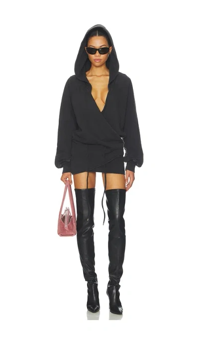 Attico Hooded Wrap Dress Long Sleeves Drawstring In Black