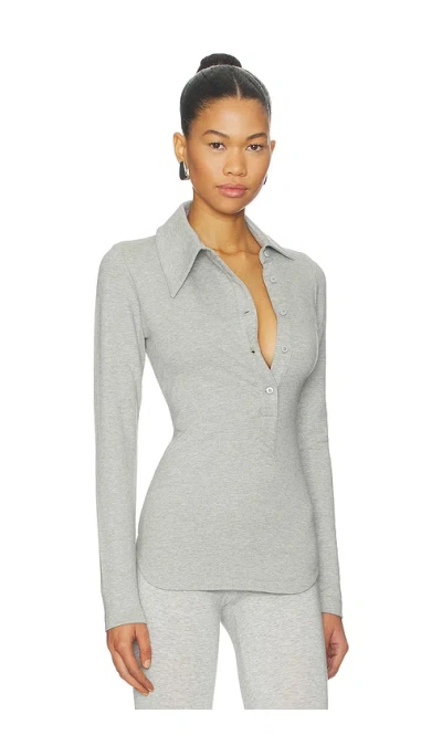 Attico Long Sleeve Lapel Top In Gray