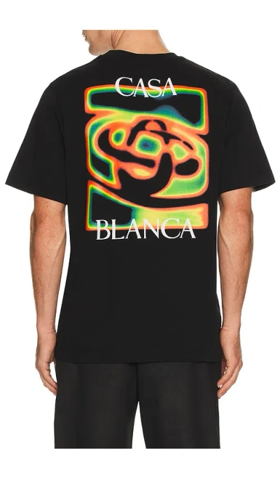 Casablanca Black Crewneck T-shirt With Logo Detail On The Front And Maxi Logo On The Rear In Cotton Man
