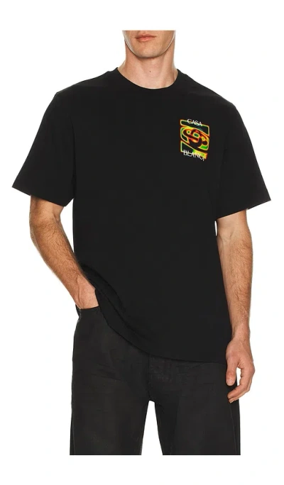 Casablanca Black Crewneck T-shirt With Logo Detail On The Front And Maxi Logo On The Rear In Cotton Man