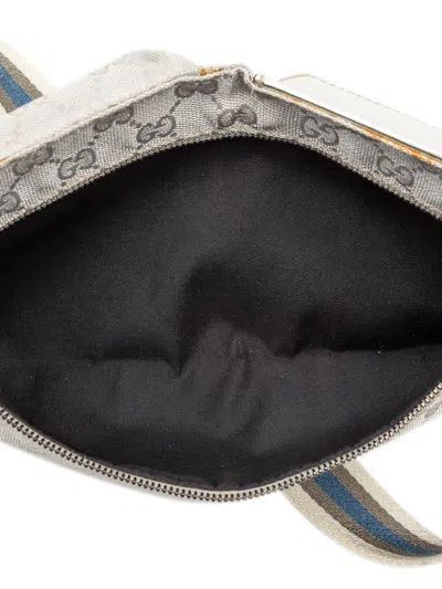 Pre-owned Gucci 2000-2015 Gg Canvas Web Double Pocket Belt Bag In Gray