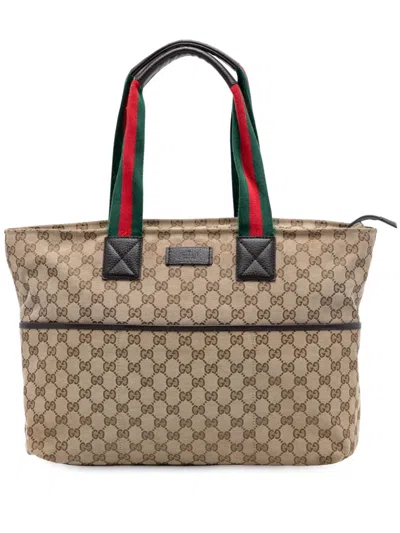 Pre-owned Gucci 2016-2025 Gg Canvas Web Tote Bag In Brown