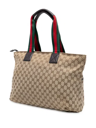 Pre-owned Gucci 2016-2025 Gg Canvas Web Tote Bag In Brown