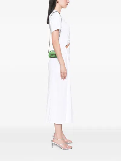 Pre-owned Fendi 2000-2025 Nano Zucca Embossed Leather Baguette Charm Crossbody Bag In Green