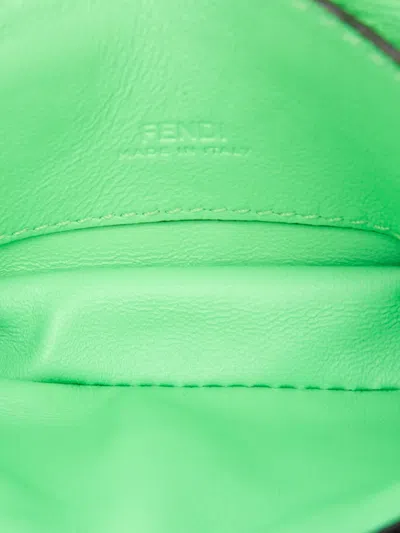 Pre-owned Fendi 2000-2025 Nano Zucca Embossed Leather Baguette Charm Crossbody Bag In Green