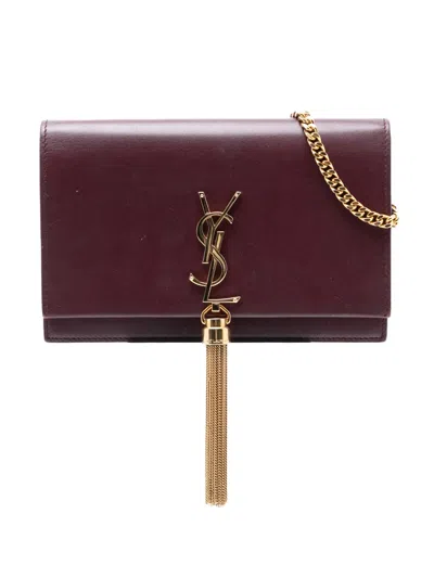 Pre-owned Saint Laurent 2019 Smooth Calfskin Monogram Kate Tassel Wallet On Chain Crossbody Bag In Red