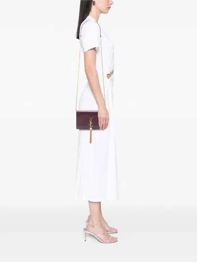 Pre-owned Saint Laurent 2019 Smooth Calfskin Monogram Kate Tassel Wallet On Chain Crossbody Bag In Red