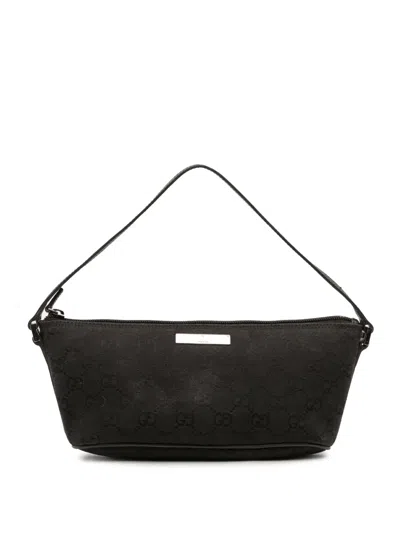 Pre-owned Gucci 2000-2015 Gg Canvas Boat Shoulder Bag In Black