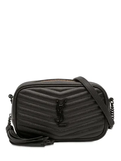 Pre-owned Saint Laurent 2020 Mini Grain De Poudre Monogram Monochrome Lou Camera Bag Crossbody Bag In Black
